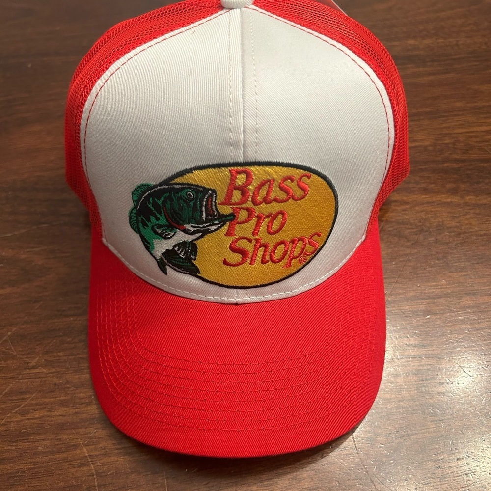 Bass Pro Shops Red and White Mesh Cap